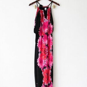 JFW Halter-style floral maxi dress with a deep V-neckline